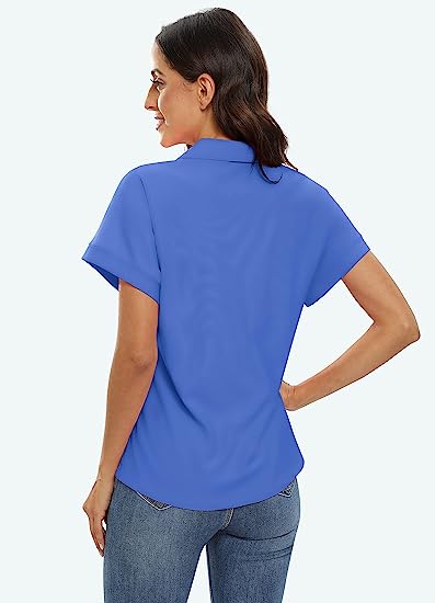 Women's Golf Polo Shirts V Neck Collared Short Sleeve Sport Top UPF50+ - morefiz