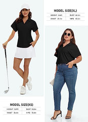 Women's Golf Polo Shirts V Neck Collared Short Sleeve Sport Top UPF50+ - morefiz