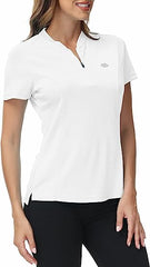 Womens Polo Golf Shirts Short Sleeve 1/4 Zip Pullover Collarless UPF50+ - morefiz