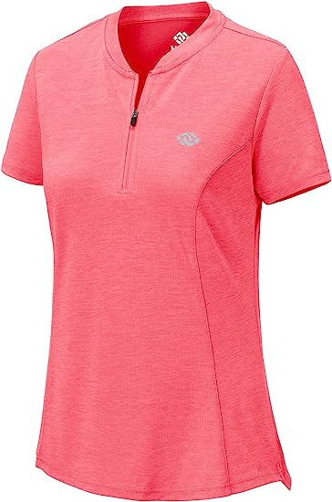 Womens Polo Golf Shirts Short Sleeve 1/4 Zip Pullover Collarless UPF50+ - morefiz