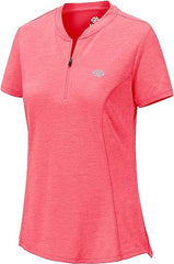 Womens Polo Golf Shirts Short Sleeve 1/4 Zip Pullover Collarless UPF50+ - morefiz