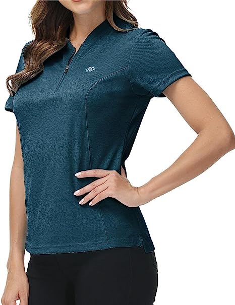 Womens Polo Golf Shirts Short Sleeve 1/4 Zip Pullover Collarless UPF50+ - morefiz