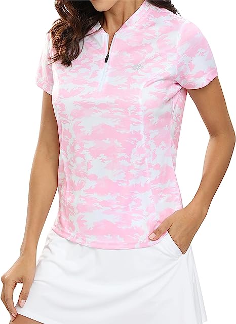 Womens Polo Golf Shirts Short Sleeve 1/4 Zip Pullover Collarless UPF50+ - morefiz