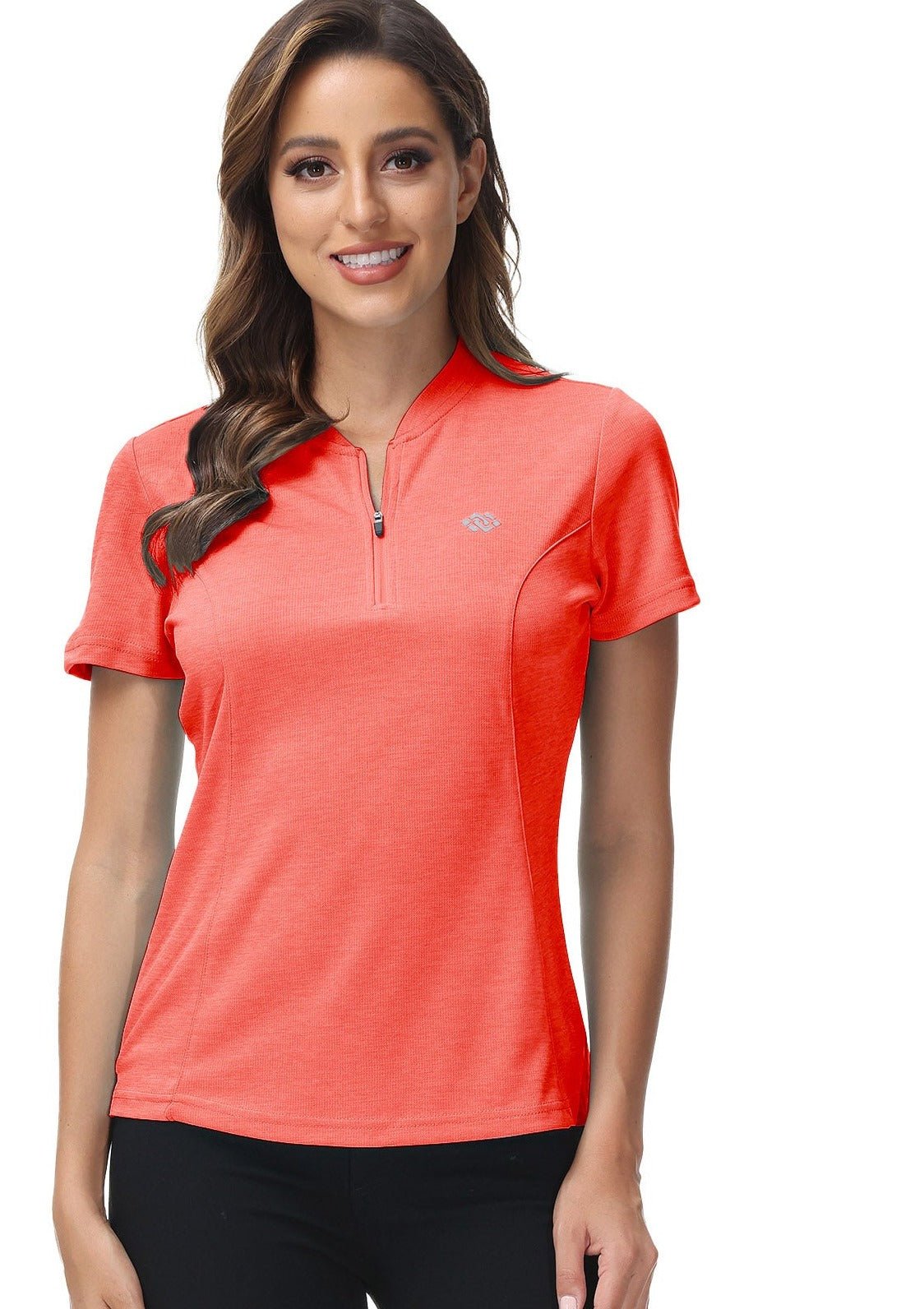 Womens Polo Golf Shirts Short Sleeve 1/4 Zip Pullover Collarless UPF50+ - morefiz