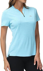 Womens Polo Golf Shirts Short Sleeve 1/4 Zip Pullover Collarless UPF50+ - morefiz