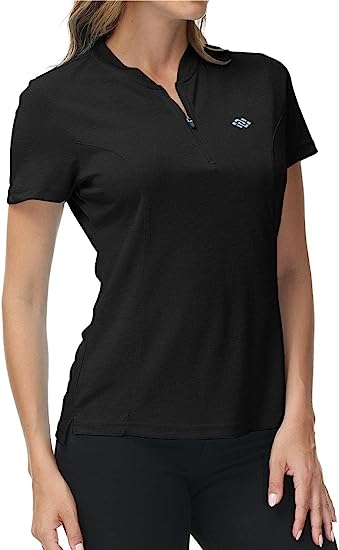 Womens Polo Golf Shirts Short Sleeve 1/4 Zip Pullover Collarless UPF50+ - morefiz