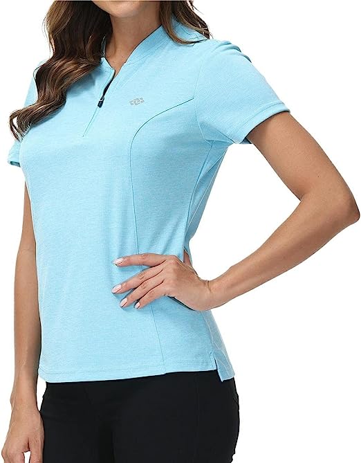 Womens Polo Golf Shirts Short Sleeve 1/4 Zip Pullover Collarless UPF50+ - morefiz