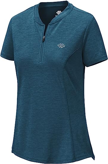 Womens Polo Golf Shirts Short Sleeve 1/4 Zip Pullover Collarless UPF50+ - morefiz