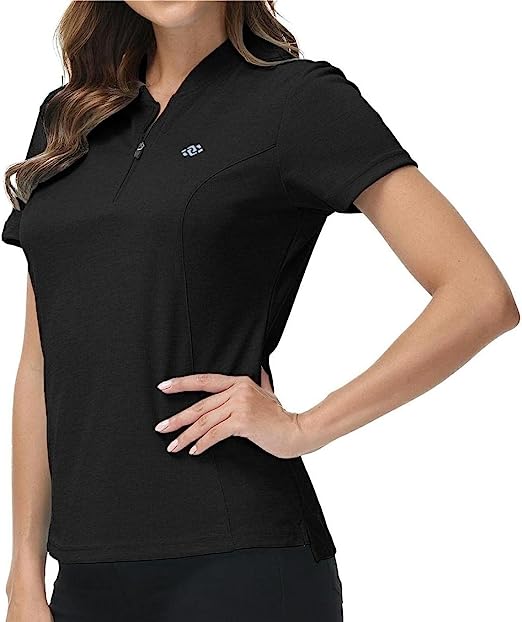 Womens Polo Golf Shirts Short Sleeve 1/4 Zip Pullover Collarless UPF50+ - morefiz