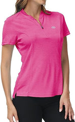 Womens Polo Golf Shirts Short Sleeve 1/4 Zip Pullover Collarless UPF50+ - morefiz