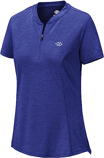 Womens Polo Golf Shirts Short Sleeve 1/4 Zip Pullover Collarless UPF50+ - morefiz