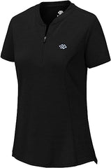 Womens Polo Golf Shirts Short Sleeve 1/4 Zip Pullover Collarless UPF50+ - morefiz