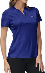 Womens Polo Golf Shirts Short Sleeve 1/4 Zip Pullover Collarless UPF50+ - morefiz