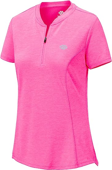 Womens Polo Golf Shirts Short Sleeve 1/4 Zip Pullover Collarless UPF50+ - morefiz