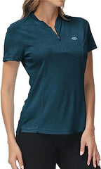 Womens Polo Golf Shirts Short Sleeve 1/4 Zip Pullover Collarless UPF50+ - morefiz