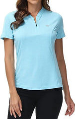 Womens Polo Golf Shirts Short Sleeve 1/4 Zip Pullover Collarless UPF50+ - morefiz