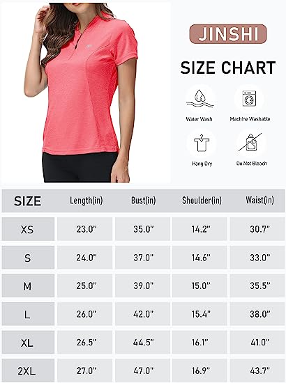 Womens Polo Golf Shirts Short Sleeve 1/4 Zip Pullover Collarless UPF50+ - morefiz