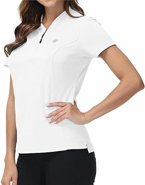 Womens Polo Golf Shirts Short Sleeve 1/4 Zip Pullover Collarless UPF50+ - morefiz