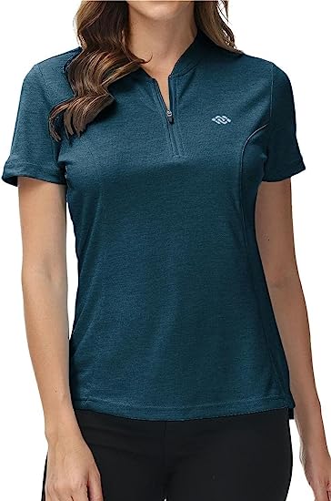 Womens Polo Golf Shirts Short Sleeve 1/4 Zip Pullover Collarless UPF50+ - morefiz