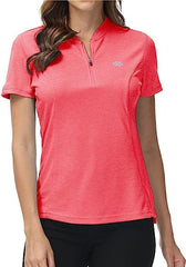 Womens Polo Golf Shirts Short Sleeve 1/4 Zip Pullover Collarless UPF50+ - morefiz