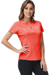 Womens Polo Golf Shirts Short Sleeve 1/4 Zip Pullover Collarless UPF50+ - morefiz