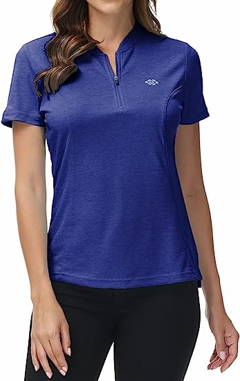 Womens Polo Golf Shirts Short Sleeve 1/4 Zip Pullover Collarless UPF50+ - morefiz