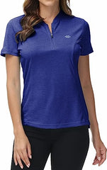 Womens Polo Golf Shirts Short Sleeve 1/4 Zip Pullover Collarless UPF50+ - morefiz