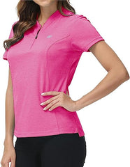 Womens Polo Golf Shirts Short Sleeve 1/4 Zip Pullover Collarless UPF50+ - morefiz