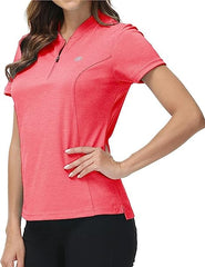 Womens Polo Golf Shirts Short Sleeve 1/4 Zip Pullover Collarless UPF50+ - morefiz