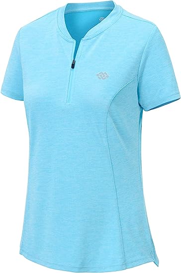 Womens Polo Golf Shirts Short Sleeve 1/4 Zip Pullover Collarless UPF50+ - morefiz