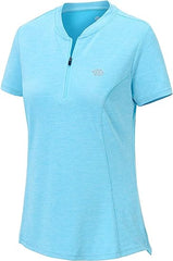 Womens Polo Golf Shirts Short Sleeve 1/4 Zip Pullover Collarless UPF50+ - morefiz