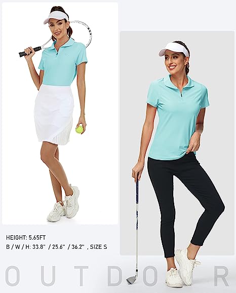 Women's UPF 50+ Short Sleeve Golf Tennis Polo Shirt Quick Dry Workout Active T-Shirt - morefiz