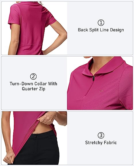 Women's UPF 50+ Short Sleeve Golf Tennis Polo Shirt Quick Dry Workout Active T-Shirt - morefiz