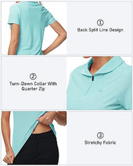 Women's UPF 50+ Short Sleeve Golf Tennis Polo Shirt Quick Dry Workout Active T-Shirt - morefiz