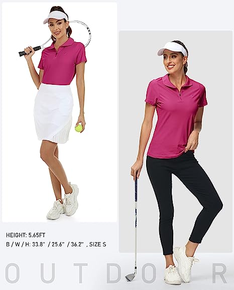 Women's UPF 50+ Short Sleeve Golf Tennis Polo Shirt Quick Dry Workout Active T-Shirt - morefiz