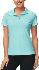 Women's UPF 50+ Short Sleeve Golf Tennis Polo Shirt Quick Dry Workout Active T-Shirt - morefiz