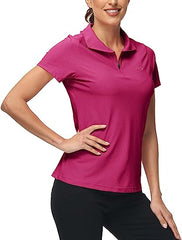 Women's UPF 50+ Short Sleeve Golf Tennis Polo Shirt Quick Dry Workout Active T-Shirt - morefiz