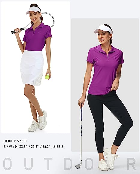 Women's UPF 50+ Short Sleeve Golf Tennis Polo Shirt Quick Dry Workout Active T-Shirt - morefiz