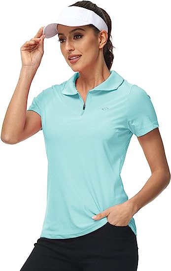 Women's UPF 50+ Short Sleeve Golf Tennis Polo Shirt Quick Dry Workout Active T-Shirt - morefiz