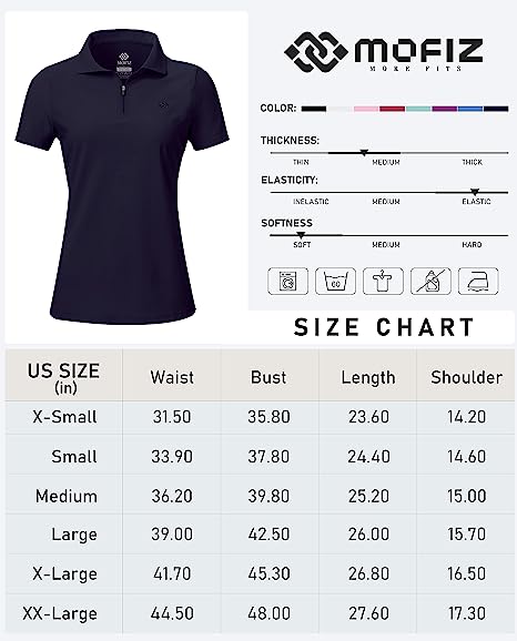 Women's UPF 50+ Short Sleeve Golf Tennis Polo Shirt Quick Dry Workout Active T-Shirt - morefiz