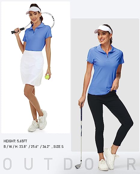 Women's UPF 50+ Short Sleeve Golf Tennis Polo Shirt Quick Dry Workout Active T-Shirt - morefiz