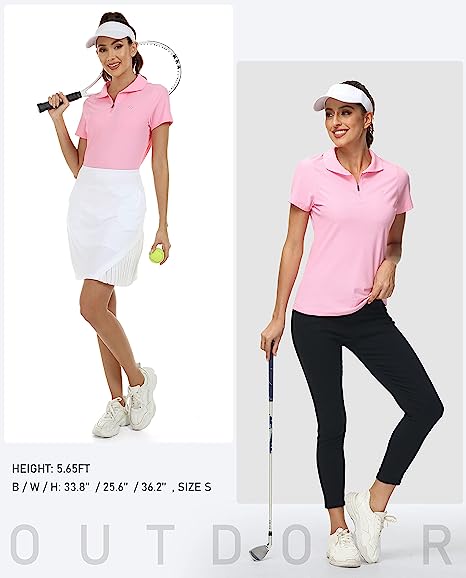 Women's UPF 50+ Short Sleeve Golf Tennis Polo Shirt Quick Dry Workout Active T-Shirt - morefiz