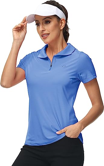 Women's UPF 50+ Short Sleeve Golf Tennis Polo Shirt Quick Dry Workout Active T-Shirt - morefiz