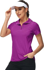 Women's UPF 50+ Short Sleeve Golf Tennis Polo Shirt Quick Dry Workout Active T-Shirt - morefiz