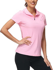 Women's UPF 50+ Short Sleeve Golf Tennis Polo Shirt Quick Dry Workout Active T-Shirt - morefiz