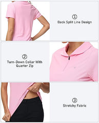 Women's UPF 50+ Short Sleeve Golf Tennis Polo Shirt Quick Dry Workout Active T-Shirt - morefiz