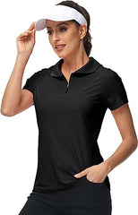 Women's UPF 50+ Short Sleeve Golf Tennis Polo Shirt Quick Dry Workout Active T-Shirt - morefiz