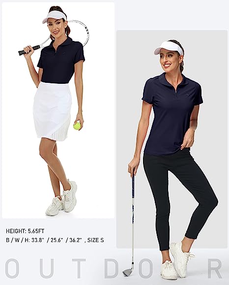 Women's UPF 50+ Short Sleeve Golf Tennis Polo Shirt Quick Dry Workout Active T-Shirt - morefiz