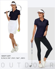 Women's UPF 50+ Short Sleeve Golf Tennis Polo Shirt Quick Dry Workout Active T-Shirt - morefiz