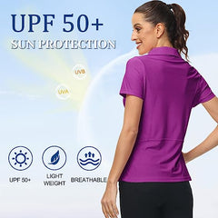 Women's UPF 50+ Short Sleeve Golf Tennis Polo Shirt Quick Dry Workout Active T-Shirt - morefiz